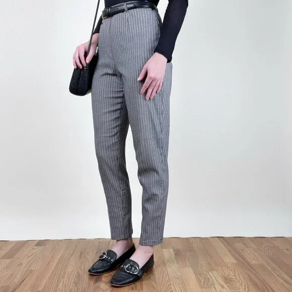 Vintage High Rise Houndstooth Slim Leg Trouser Pants Preppy Light Dark Academia - Picture 7 of 7